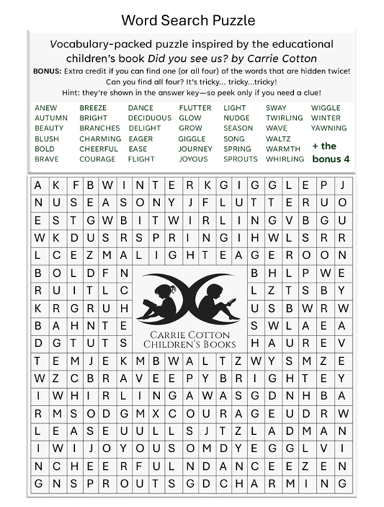 Can you see me Activity - Word Search